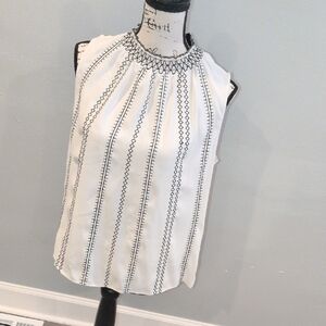 White House Black Market White and Black Patterned Blouse